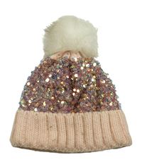 Nové - Růžová pleteno/flitrová čepice s bambulí George