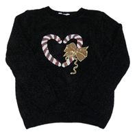 Čierny žinylkový sveter s hůlkami z flitrů zn. Primark