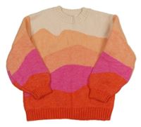 Ružovo-meruňkovo-červený vlnený sveter M&S