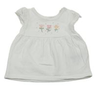 Bílé tričko s výšivkami květů Nutmeg