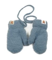 Modré chlupaté zateplené palcové rukavice na šňůře