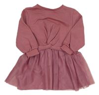 Vínové teplákovo/tylové šaty s uzlem F&F