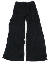 Čierne plátenné cargo wide leg nohavice H&M