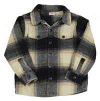 Béžovo-černo-tmavomodrá kostkovaná košilová bunda F&F