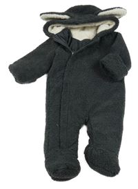 Antracitová huňatá zateplená kombinéza s kapucí s oušky Matalan