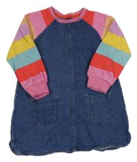 Modro-barevné riflovo/teplákové šaty s pruhy na rukávech Next