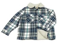 Smetanovo-tmavomodro-modrozelená kostkovaná zateplená košilová bunda Nutmeg