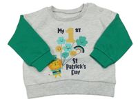 Nové - Svetlošedá -zelená mikina s trojlístky a lvem Dunnes