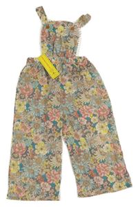 Nové - Sivý kvetovaný ľahký culottes overal Shein