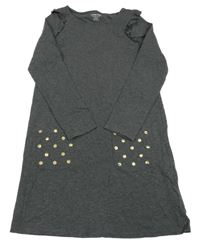 Tmavošedé melírované bavlněné šaty s puntíkatými kapsami Lands'End