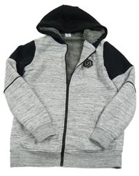 Šedo-černá zateplená propínací mikina s nášivkou a kapucí Chapter Young