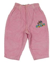 Nové - Růžové manšestrové kalhoty s palácem