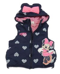 Tmavomodrá tepláková zateplená vesta so srdiečkami s Minnie a kapucňou Disney