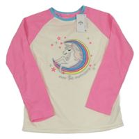 Nové - Smetanovo-neonově růžová fleecová pyžamová mikina s jednorožcem Primark