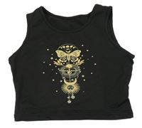 Čierny crop top s potlačou