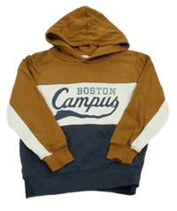 Hnedo-bielo-tmavomodrá mikina s nápisom a kapucňou H&M