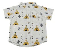 Bílá košile s týpí a kaktusy