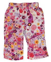 Bielo-ružové kvetované šušťákové capri nohavice