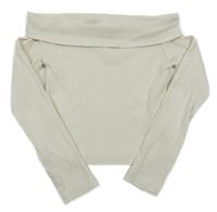 Smotanové rebrované crop tričko s volánem Y.F.K.