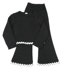 2set - Černé žebrované triko + flare kalhoty