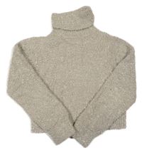 Sivý trblietavý chlpatý crop svetrový rolák Zara
