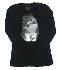 Čierne tričko s mačkou C&A