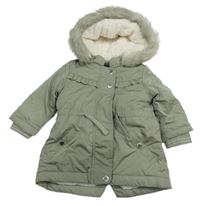 Khaki šusťáková zimní bunda s kapucí s kožešinou Next