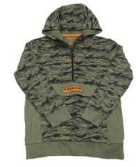 Khaki-černá army mikina s kapsou a kapucí F&F