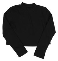 Čierne crop rebrované tričko shein