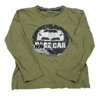 Khaki triko s autem z flitrů kids