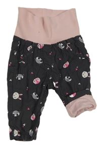 Tmavošedo-ružové plátenné podšité nohavice s úpletovým pasom Dopodopo