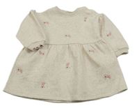 Svetlobéžové melírované teplákové šaty s výšivkami květů F&F