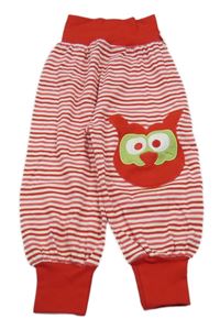 Červeno-bílé pruhované lehké tepláky se sovou 