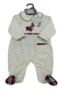Nové - bílý puntíkatý sametový overal s hvězdičkami a límečkem 