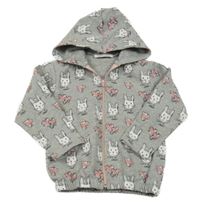 Sivá ľahká prepínaci mikina s králikmi a kapucňou