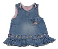 Modré rifľové na traké šaty s výšivkami a volánikom