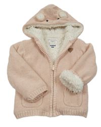 Světlerůžový třpytivý zateplený propínací svetr s kapucí s čumákem C&A