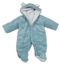 Modrá chlupatá zateplená kombinéza s kapucí 