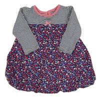 Tmavomodré květované šaty s pruhovanými rukávy George