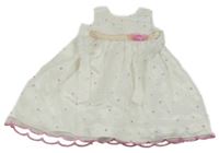 Bílé tylové šaty s barevnými puntíky a květem a páskem George