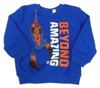 Modrá mikina s nápisom a Spidermanem Primark