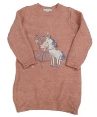 Růžové svetrové šaty s dívkou a jednorožcem Primark