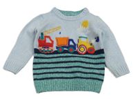 Světlemodro-zelený vlnený sveter s bagrami a pruhmi Nutmeg