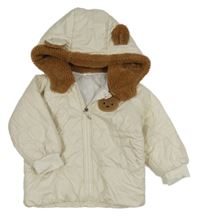 Biela šušťáková zateplená bunda s medvedíkom a kapucňou Shein