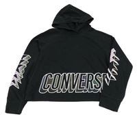 Čierna crop mikina s logom a kapucňou Converse