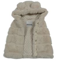 Smotanová kožušinová zateplená prepínaci vesta s kapucňou s uškami Primark