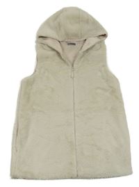 Smetanová kožešinová podšitá vesta s kapucí 