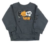 Antracitová mikina s tekvicou a lebkou F&F