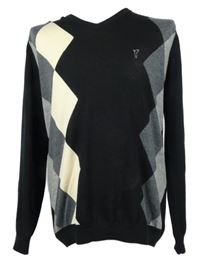 Pánský černo-šedo-bílý károvaný vlněný svetr Golfino 