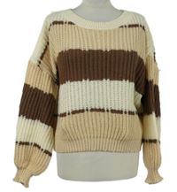 Dámsky béžovo-hnedý pruhovaný sveter Shein